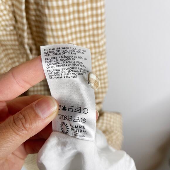 Reformation XS Tan Natural Roland Dress Anzo Check Gingham Midi Button Front - Picture 13 of 14